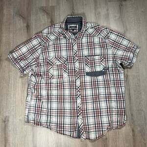 Mens Point Zero Classic Fit Short Sleeve Plaid Button-Up Shirt XXL